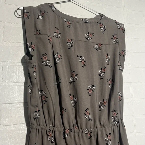 LOFT Womens Dress Taupe Gray Floral Tunic Drawstring Waist Bohemian Small - Picture 6 of 9